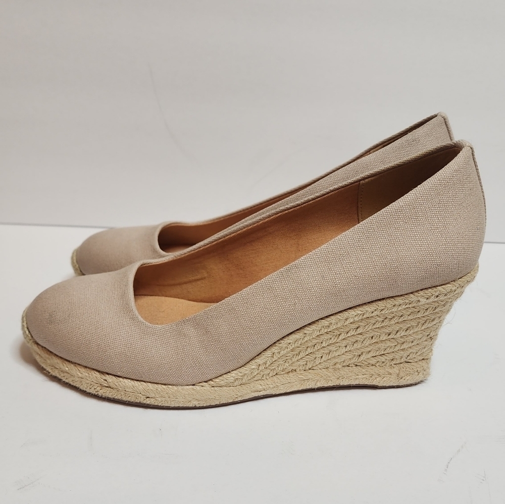 J. Crew Canvas Espadrille Wedges Round Toe Beige Flax Women's Size 8.5